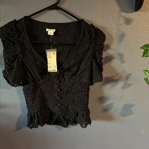 Black Lacy Smocked Top